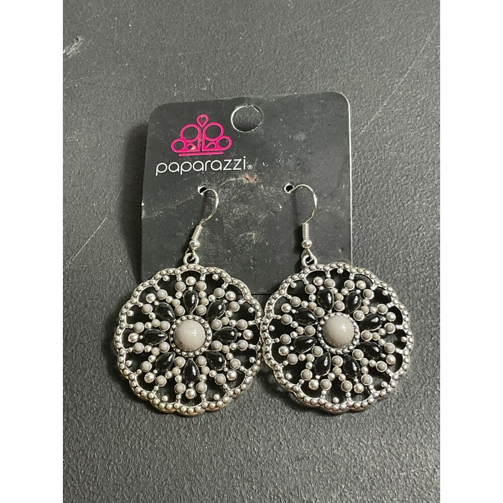 Paparazzi Silver Lace Round Dangle Drop Earrings
